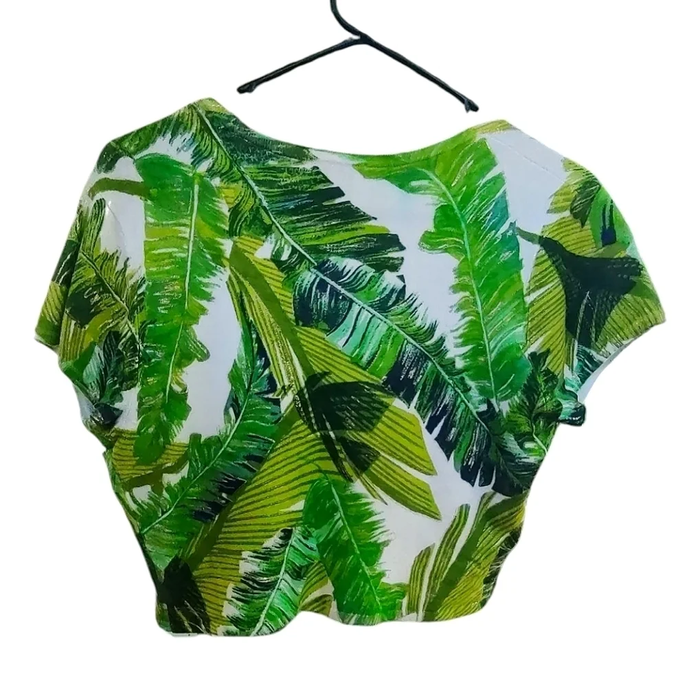 Caché Green Leaf Print Y2K Cardigan